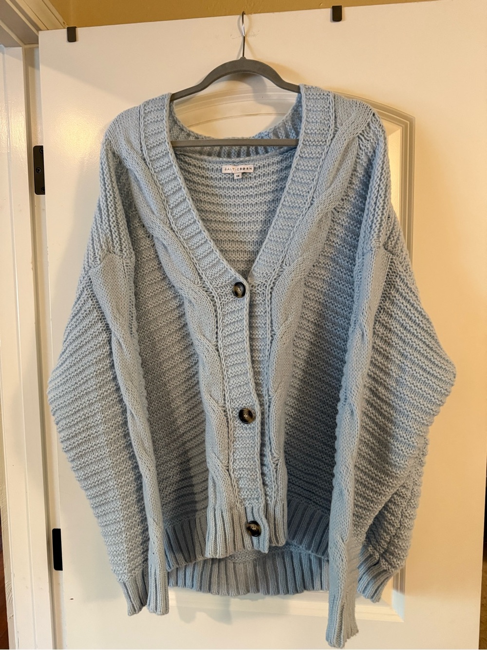 Baltic Born Light Blue Chunky Cable Knit Button Cardigan